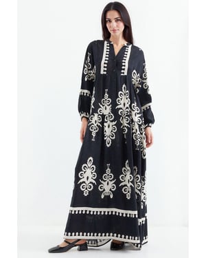 Bedrucktes V-Ausschnitt Maxikleid