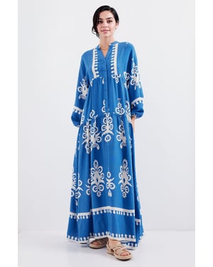 Gemustertes V-Ausschnitt Maxikleid