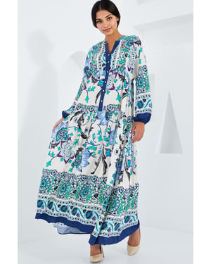 Bedrucktes V-Ausschnitt-Maxikleid