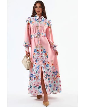 Blumen-Maxi-Kleid mit Knopfverschluss