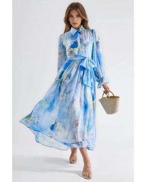 Maxi-Shirtkleid mit Gürtel im abstrakten Muster