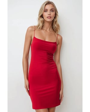 Quadratischer Ausschnitt Bodycon Mini Kleid