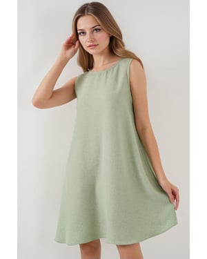 Leinenmischung A-Form Mini-Kleid