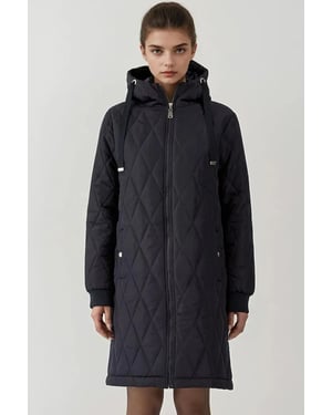Langer Kapuzenmantel aus strukturiertem Gabardine