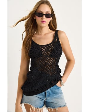 Spitzenbesetzte Rundhals-Crop-Bluse