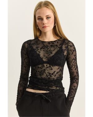 Blumenmuster Drapierte Crewneck-Bluse