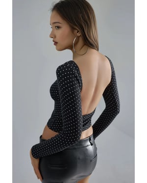 Punktmuster Slim-Fit Crop-Bluse mit Rücken-Detail