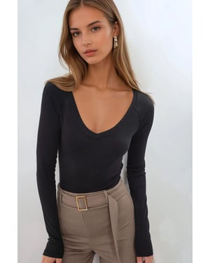 V-Ausschnitt Langarm-Fitted Bluse