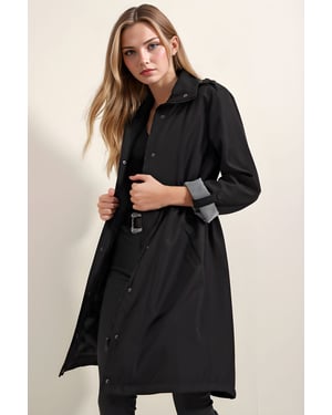 Langer Trenchcoat mit Schal-kragen und Knöpfen