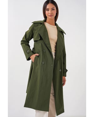 Doppelreihiger, langer trenchcoat mit Taschen