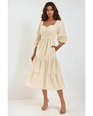 Besticktes Herz-Kragen Maxikleid