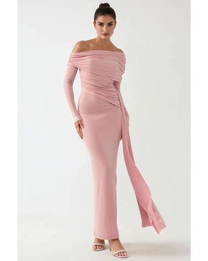 Asymmetrisches Kragen Bodycon Maxi Kleid