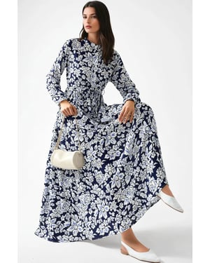 Bedrucktes Maxikleid mit Hemdkragen