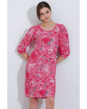 Besticktes florales Midi-Kleid mit Dreiviertelärmeln