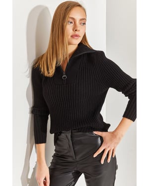 Strickpullover mit Reißverschlusskragen