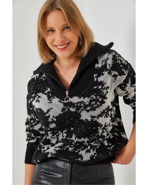 Abstract Strickpullover mit Reißverschluss-Kragen