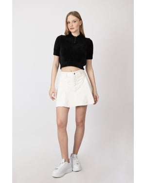 Hemdkragen Mit Knöpfen Kurzarm Flauschiger Pullover