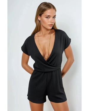 Kurzer V-Ausschnitt Drapiertes Jumpsuit