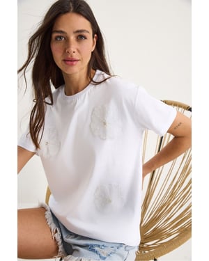 T-Shirt mit Rundhalsausschnitt und Blumenmuster inklusive Zubehördetails