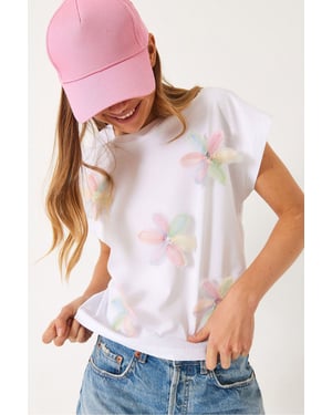 Besticktes Kurzarm-T-Shirt mit Rundhalsausschnitt