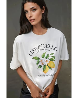 100 % Baumwolle Oversized Bedrucktes Rundhals T-Shirt