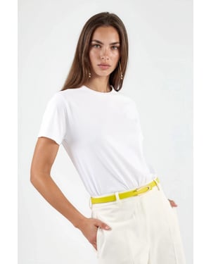 Schlichtes Rundhalsausschnitt Baumwoll-T-Shirt