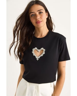 Besticktes Rundhals-Lose-Fit T-Shirt