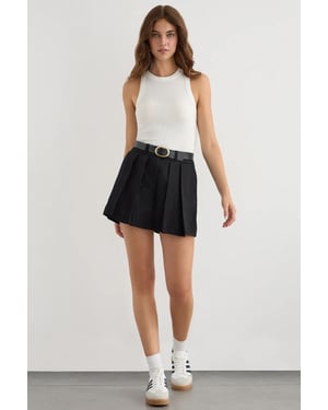 Faltenfront Mid-Rise Baumwoll-Skort