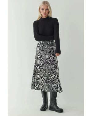 Hochtaillierter Midi-Rock mit Zebra-Print