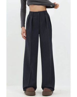 Streifenweite Leg Pleated Palazzo-Hose