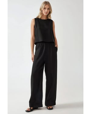 Leinengefühl Bluse & Elastischer Taillenbund Hosen Zweiteiliges Set