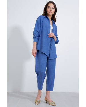 Leinenmix Langarmhemd und Hose Set