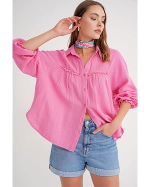 Texturierte Baumwolle Button-Up Hemd