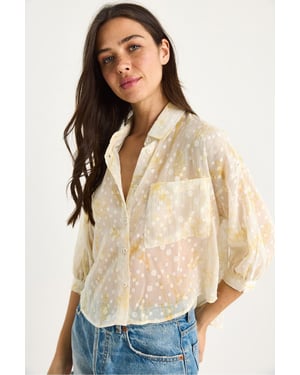 Florales Jacquard Kurzarm Hemd mit Knopfleiste und Tasche