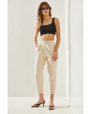 Baumwoll-Elasthan-Hose mit geradem Bein und Schleife