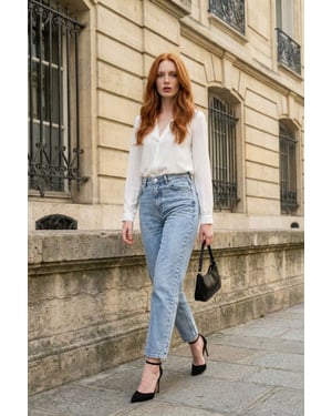 Hochtaillierte Slim-Fit Jeans