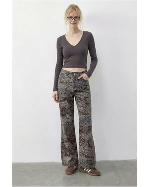Hochtaillierte Paisley-Print Jeans mit geradem Bein