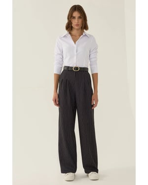 Hochtaillierte gestreifte gerade Bein Hose