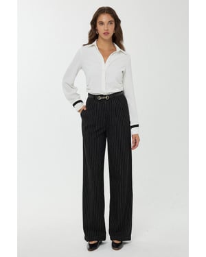 Hochtaillierte gestreifte gerade Beine Hose