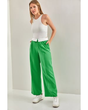 Hochgeschnittene Gerade Bein Hose mit Knopfverschluss