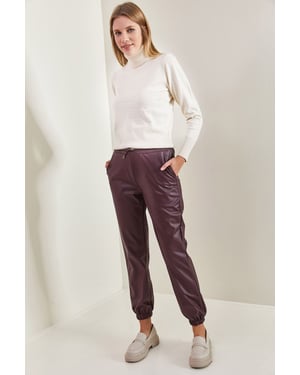 Faux-Leder Jogginghosen mit Bündchenbeinen