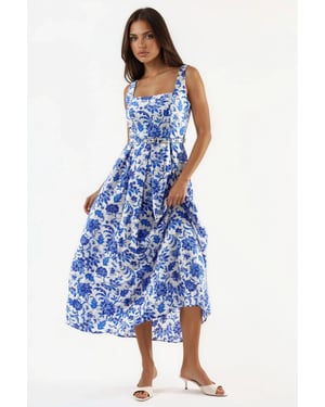 Floral Midi-Kleid mit quadratischem Kragen