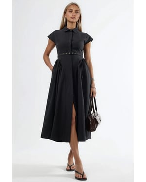 Midikleid mit Gürtel und Hemdkragen