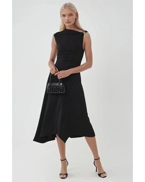 Zugängliche Detaillierte Asymmetrische Midi-Kleid
