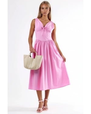 V-Ausschnitt Midikleid mit Schleifendetail