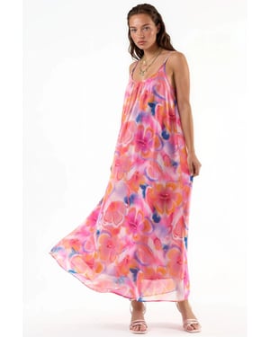 Blumen U-Ausschnitt Midi-Kleid