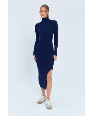 Halswärmer Midi Strickkleid mit Schlitz