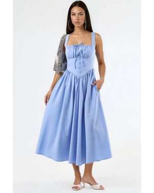 Midi-Kleid mit quadratischem Kragen und Knopfdetails