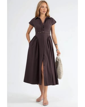 Midikleid mit Gürtel und Hemdkragen