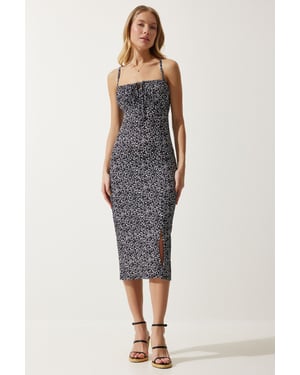 Blumen Bodycon Midi Kleid mit Schlitz